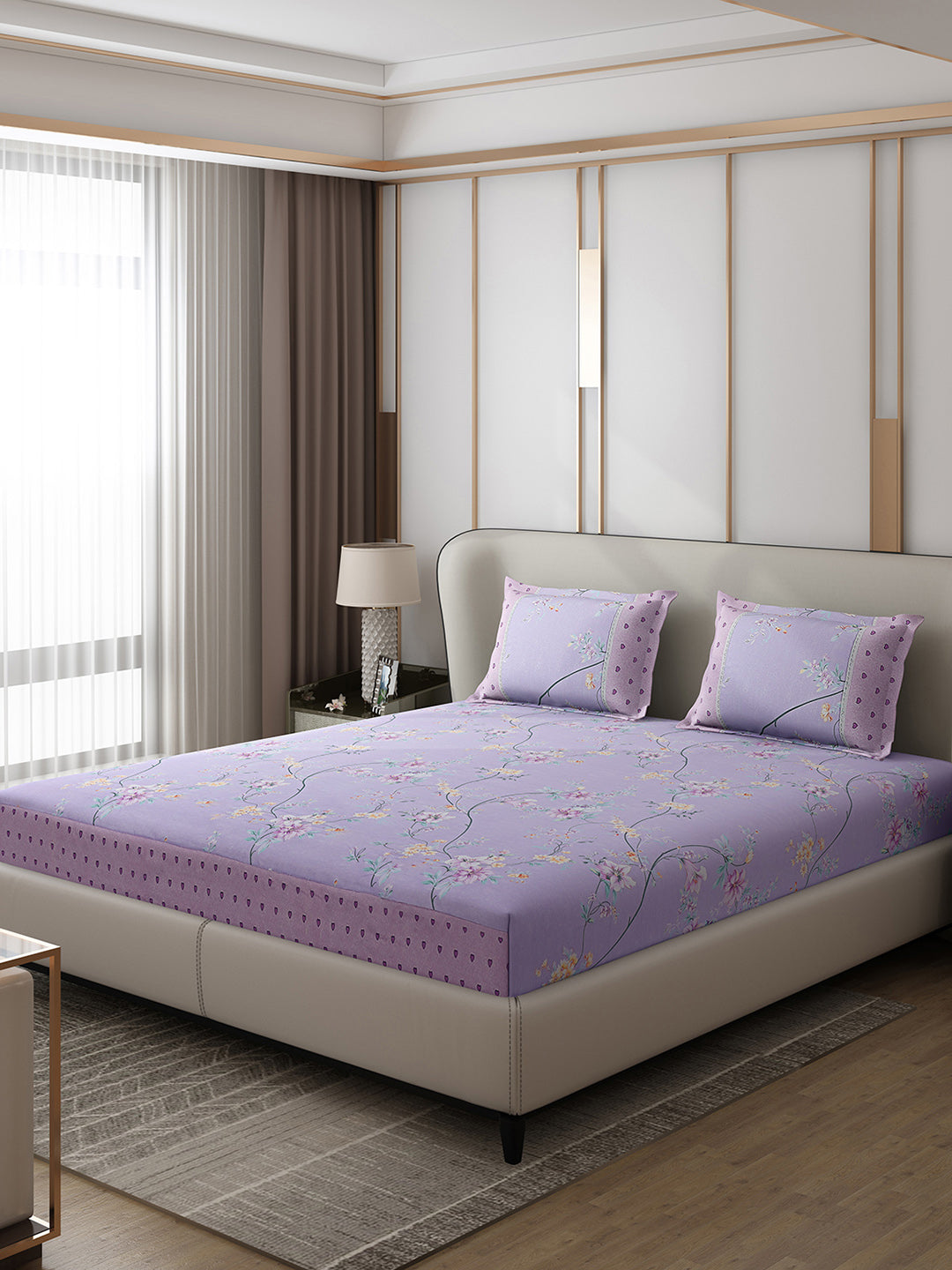 130 GSM Polyester Double Bed 1 Bedsheet with 2 Pillow Covers (Essence)