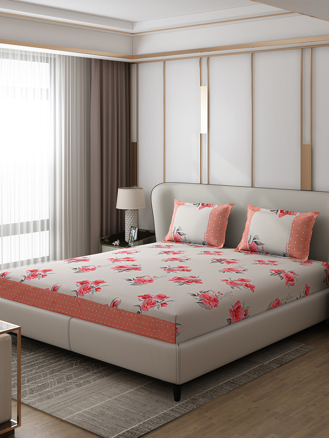 130 GSM Polyester Double Bed 1 Bedsheet with 2 Pillow Covers (Essence)