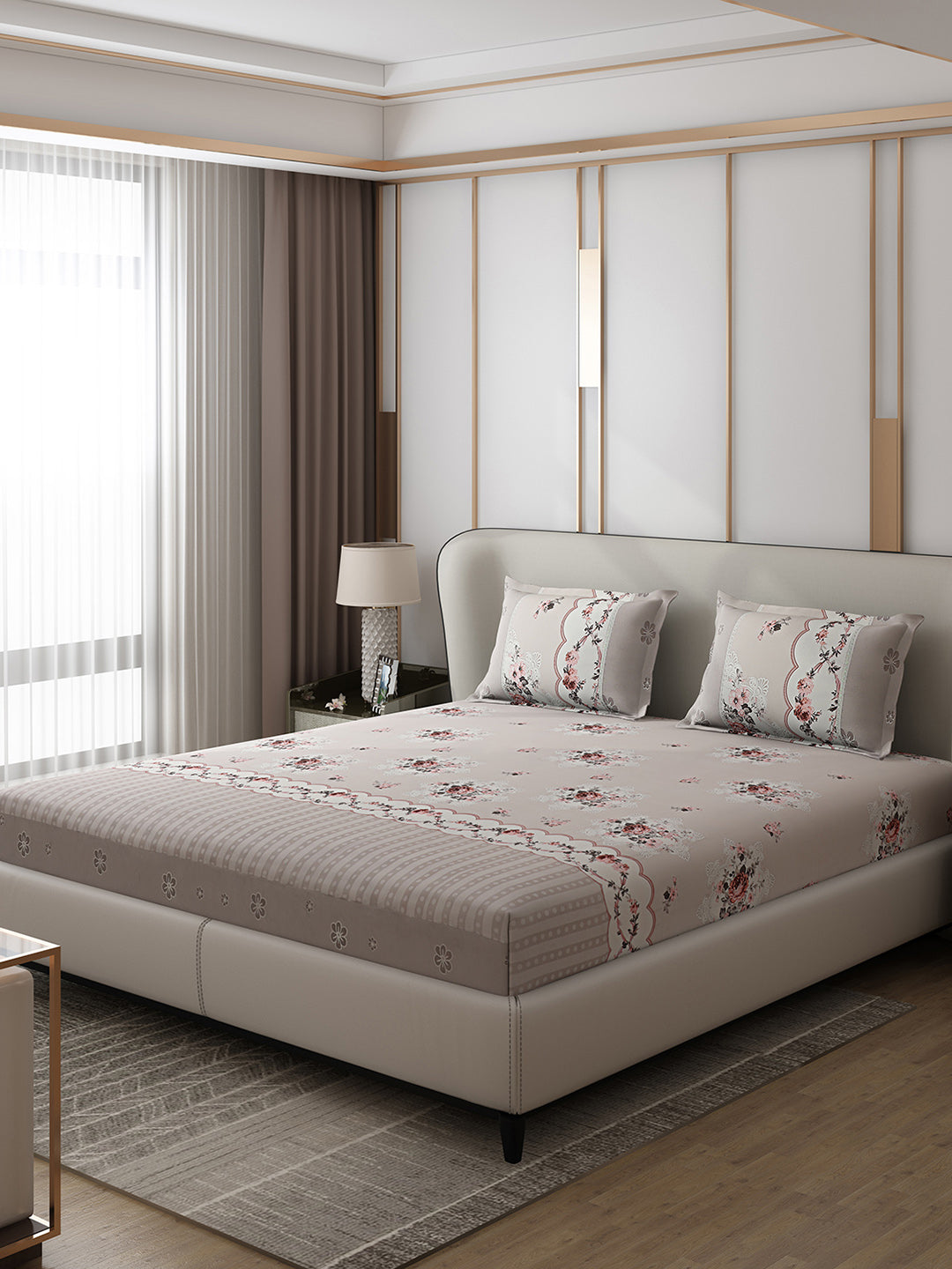 130 GSM Polyester Double Bed 1 Bedsheet with 2 Pillow Covers (Essence)