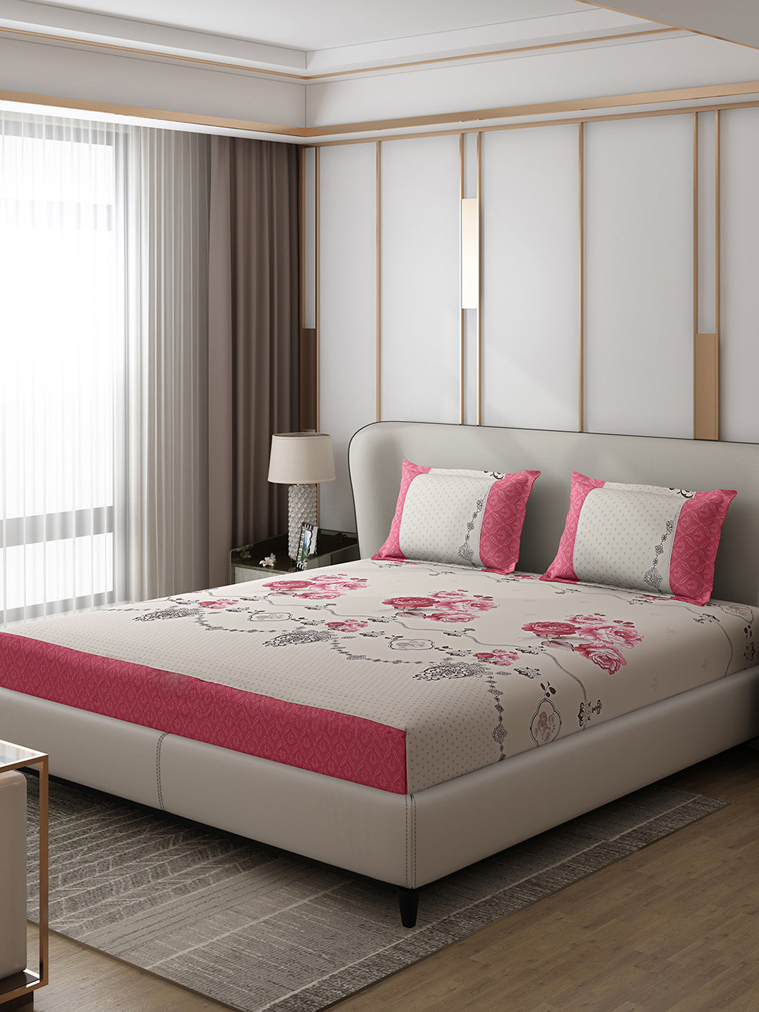 130 GSM Polyester Double Bed 1 Bedsheet with 2 Pillow Covers (Essence)