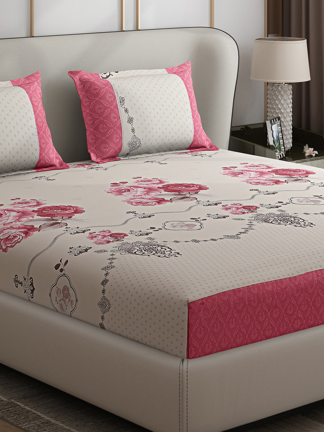 130 GSM Polyester Double Bed 1 Bedsheet with 2 Pillow Covers (Essence)