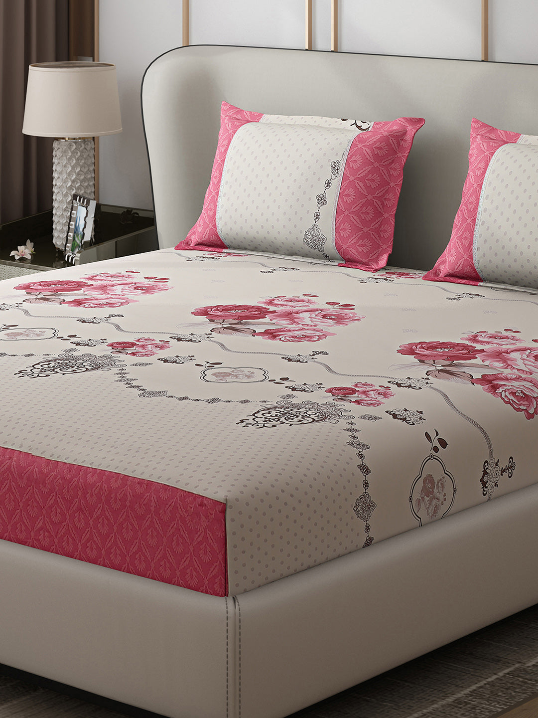 130 GSM Polyester Double Bed 1 Bedsheet with 2 Pillow Covers (Essence)