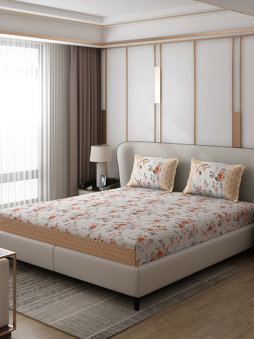130 GSM Polyester Double Bed 1 Bedsheet with 2 Pillow Covers (Essence)