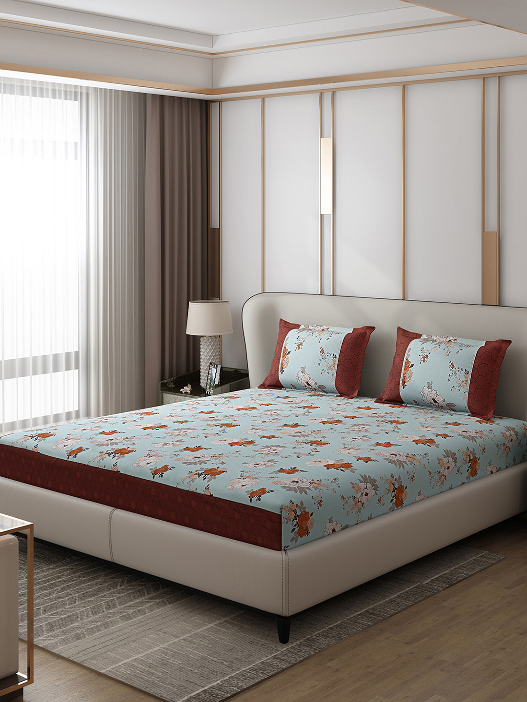 130 GSM Polyester Double Bed 1 Bedsheet with 2 Pillow Covers (Essence)