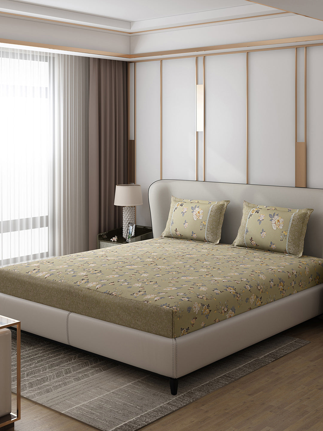 130 GSM Polyester Double Bed 1 Bedsheet with 2 Pillow Covers (Essence)