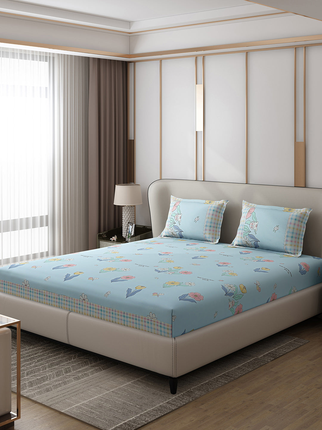 130 GSM Polyester Double Bed 1 Bedsheet with 2 Pillow Covers (Essence)