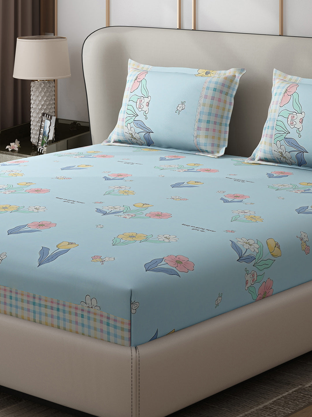 130 GSM Polyester Double Bed 1 Bedsheet with 2 Pillow Covers (Essence)