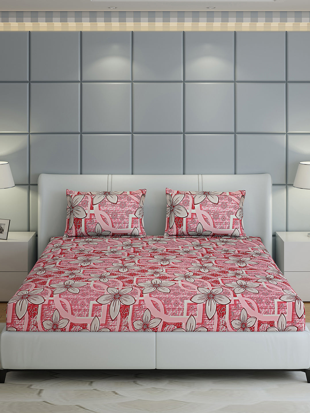 144 TC Cotton Double Bed 1 Bedsheet with 2 Pillow Covers (Fashnik)