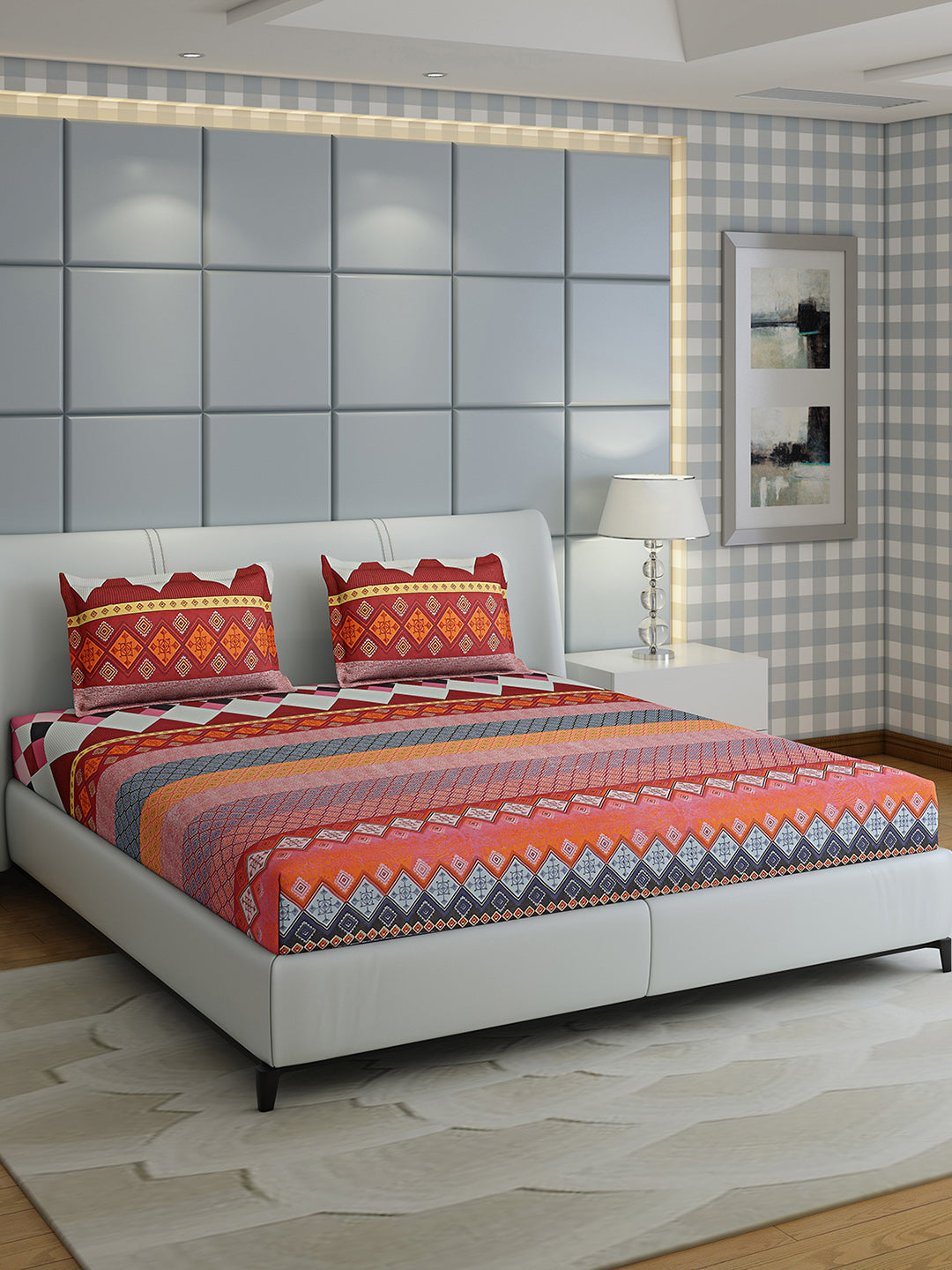 144 TC Cotton Double Bed 1 Bedsheet with 2 Pillow Covers (Fashnik)