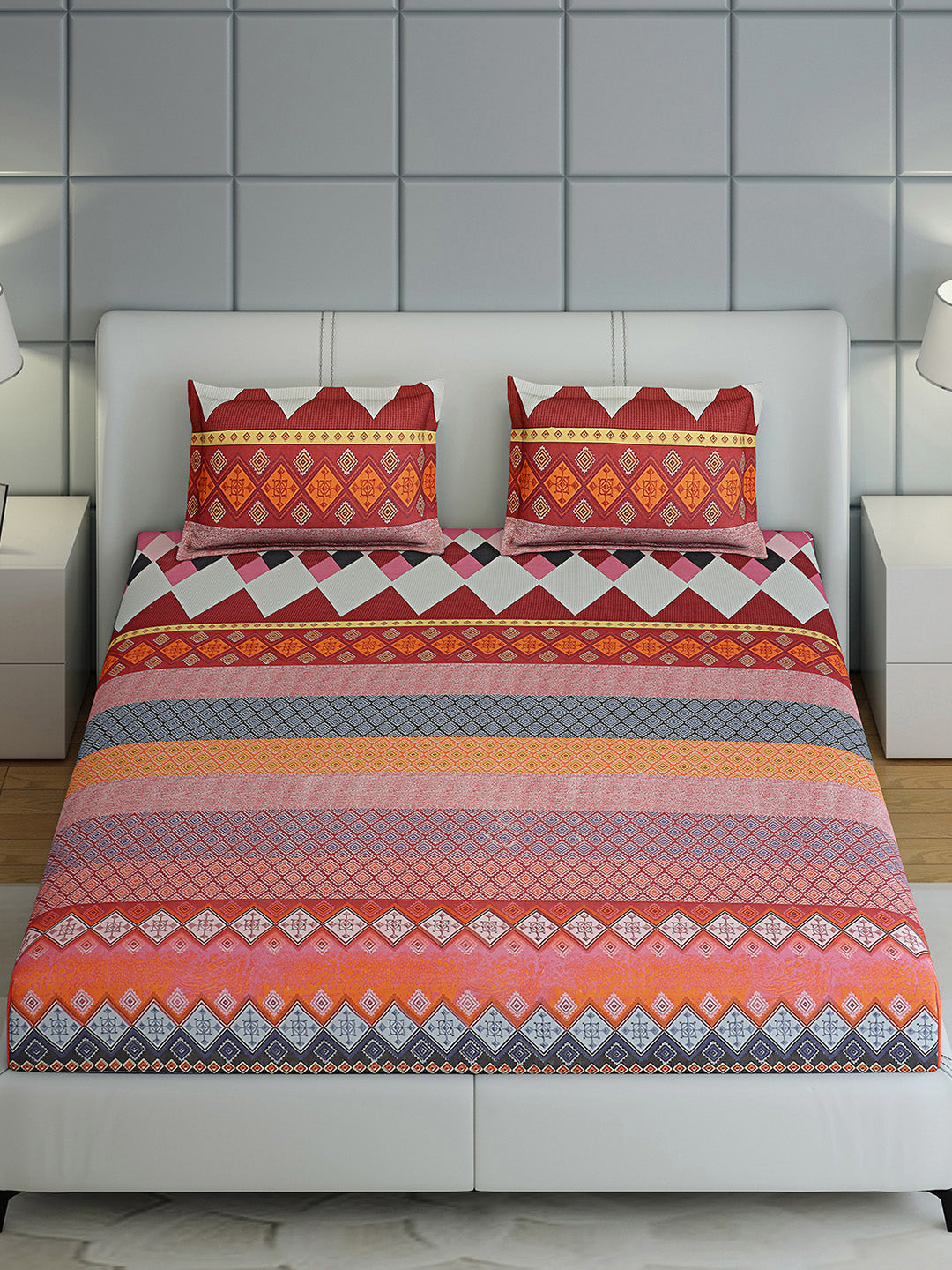 144 TC Cotton Double Bed 1 Bedsheet with 2 Pillow Covers (Fashnik)