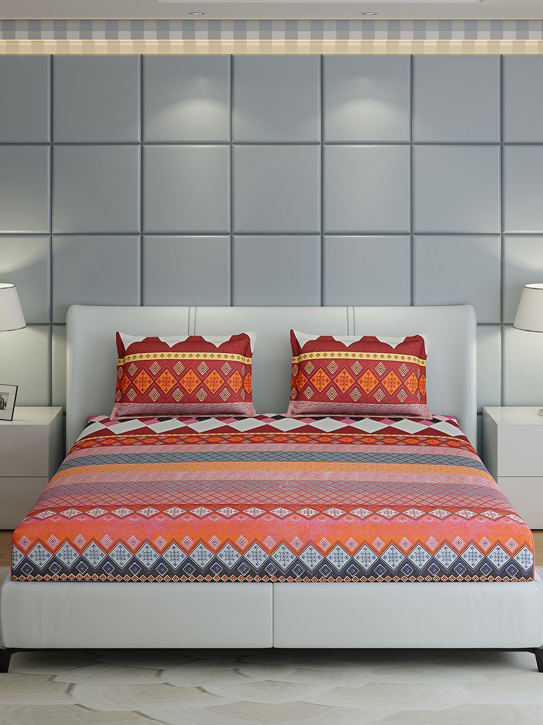 144 TC Cotton Double Bed 1 Bedsheet with 2 Pillow Covers (Fashnik)