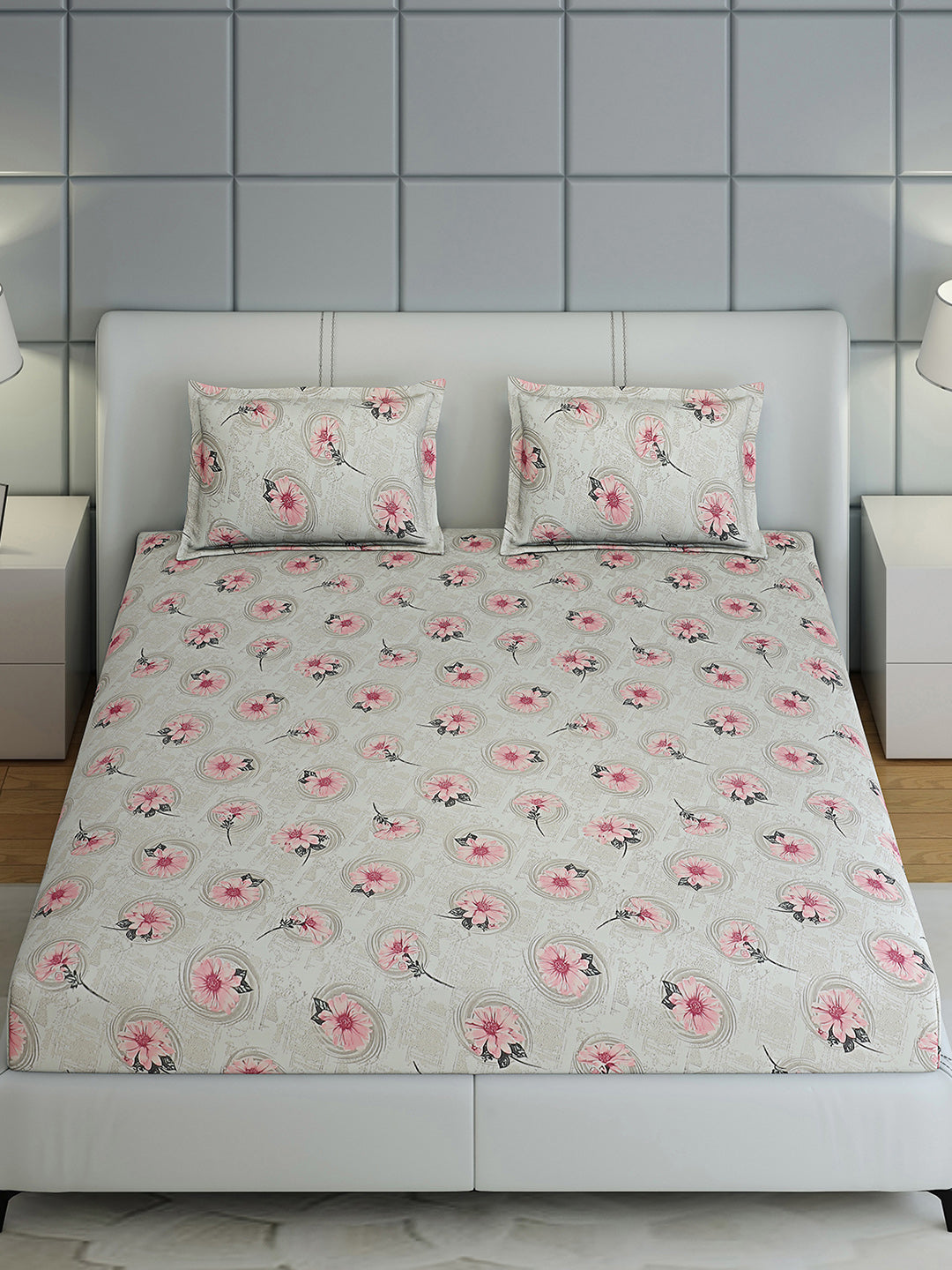 144 TC Cotton Double Bed 1 Bedsheet with 2 Pillow Covers (Fashnik)