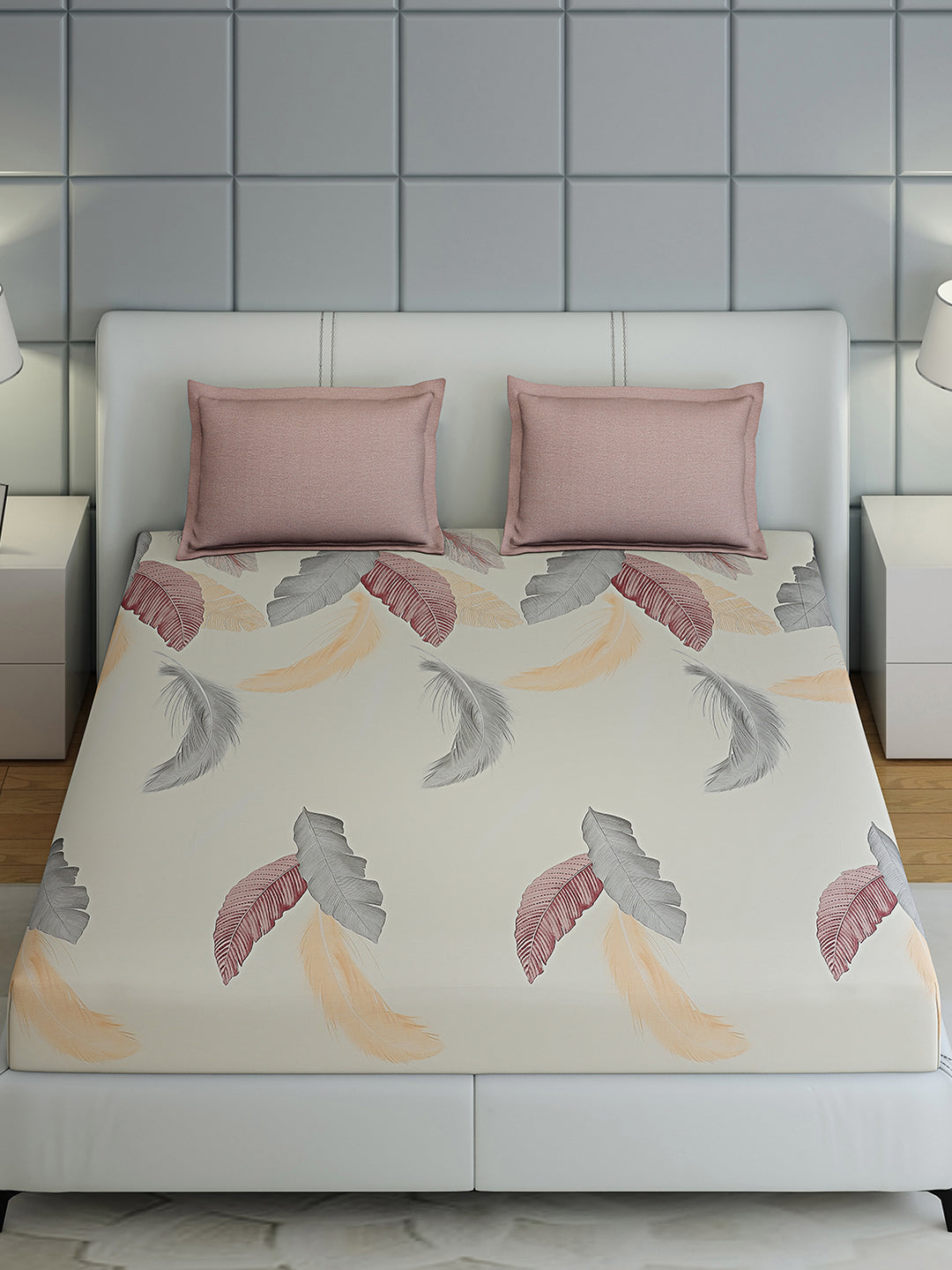 200 TC Cotton Double Bed 1 Bedsheet with 2 Pillow Covers (Ramona)
