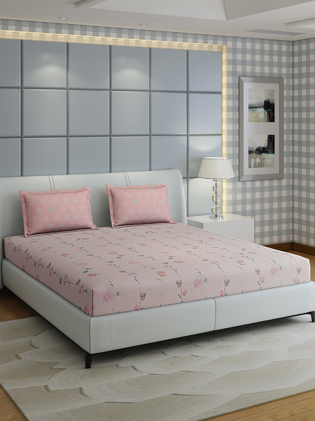 200 TC Cotton Double Bed 1 Bedsheet with 2 Pillow Covers (Ramona)