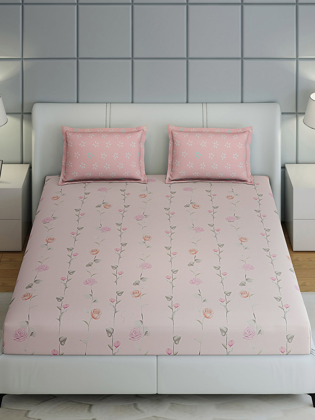 200 TC Cotton Double Bed 1 Bedsheet with 2 Pillow Covers (Ramona)
