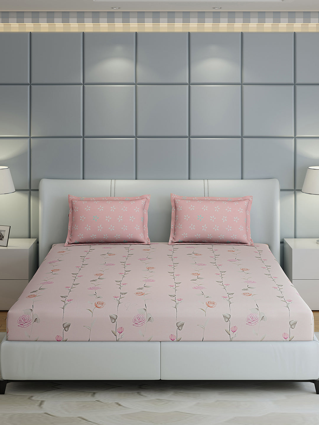 200 TC Cotton Double Bed 1 Bedsheet with 2 Pillow Covers (Ramona)