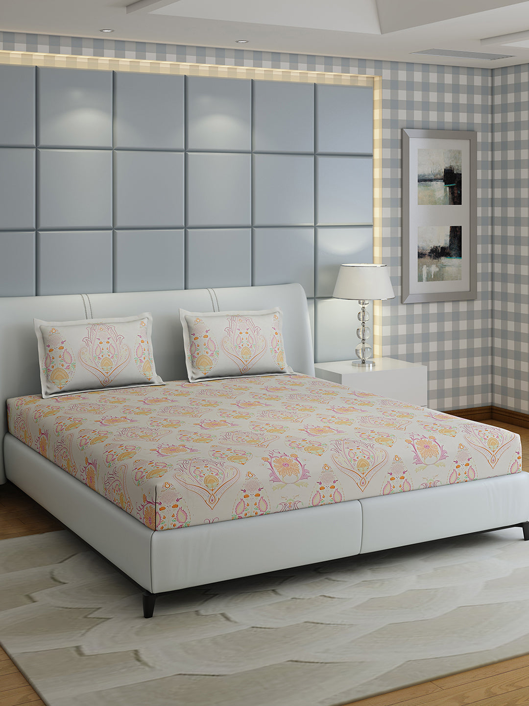 300 TC Cotton Double Bed 1 Bedsheet with 2 Pillow Covers (Morocan)