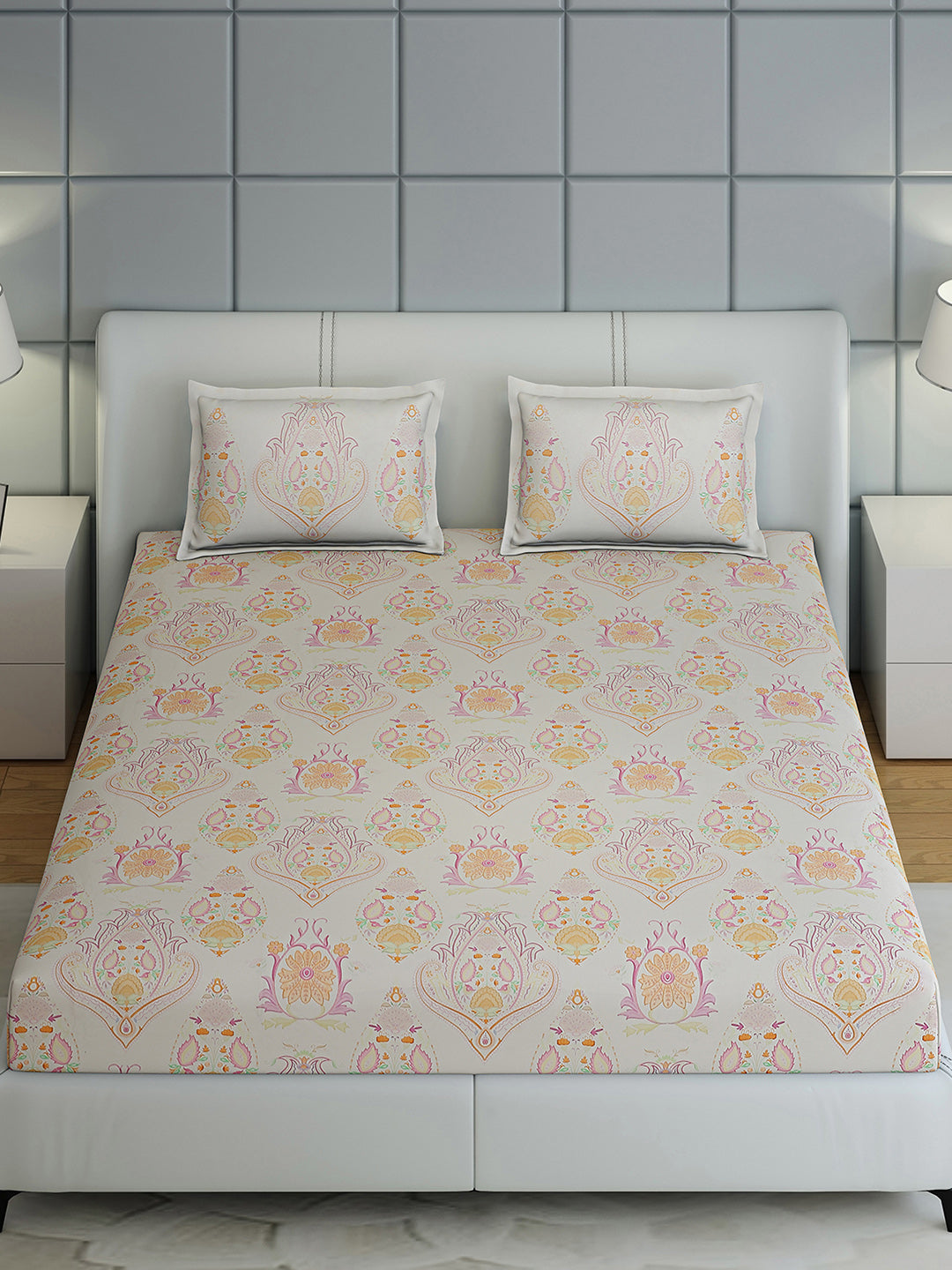 300 TC Cotton Double Bed 1 Bedsheet with 2 Pillow Covers (Morocan)