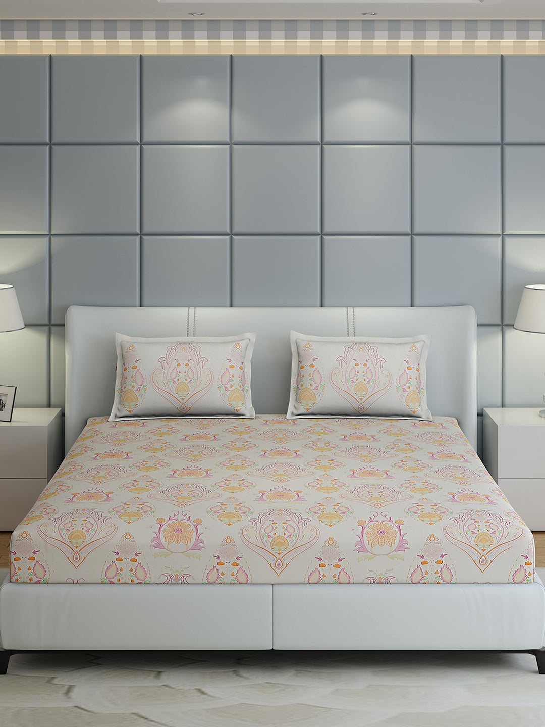 300 TC Cotton Double Bed 1 Bedsheet with 2 Pillow Covers (Morocan)
