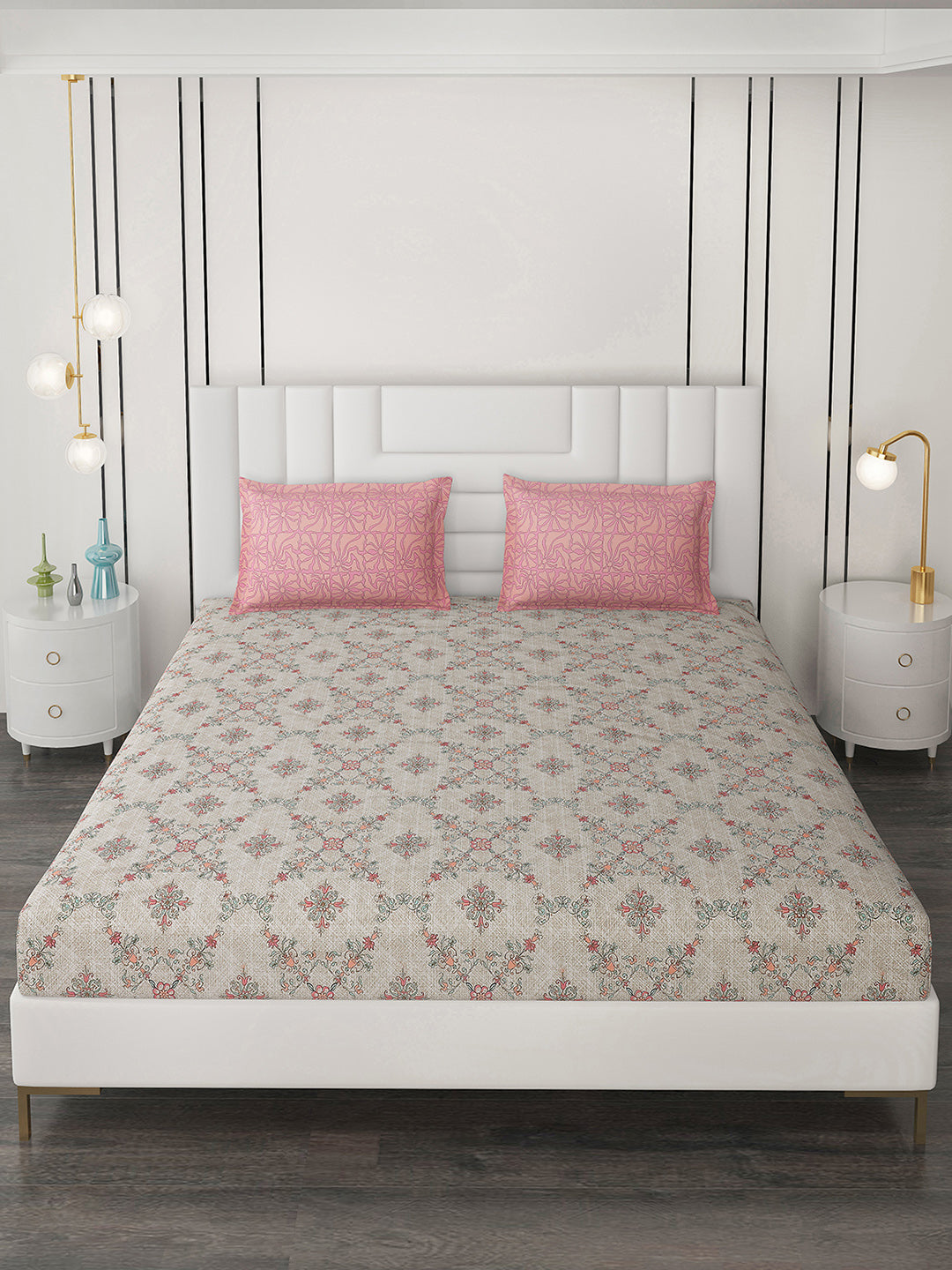 144 TC Cotton Double Bedsheet with 2 Pillow Covers