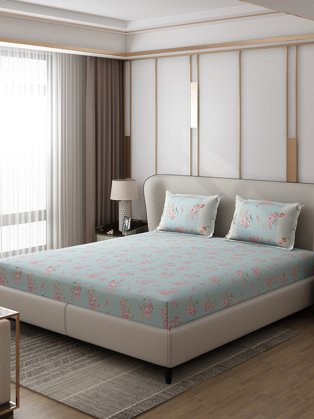 130 GSM Polyester Double Bed 1 Bedsheet with 2 Pillow Covers (Vibrant)