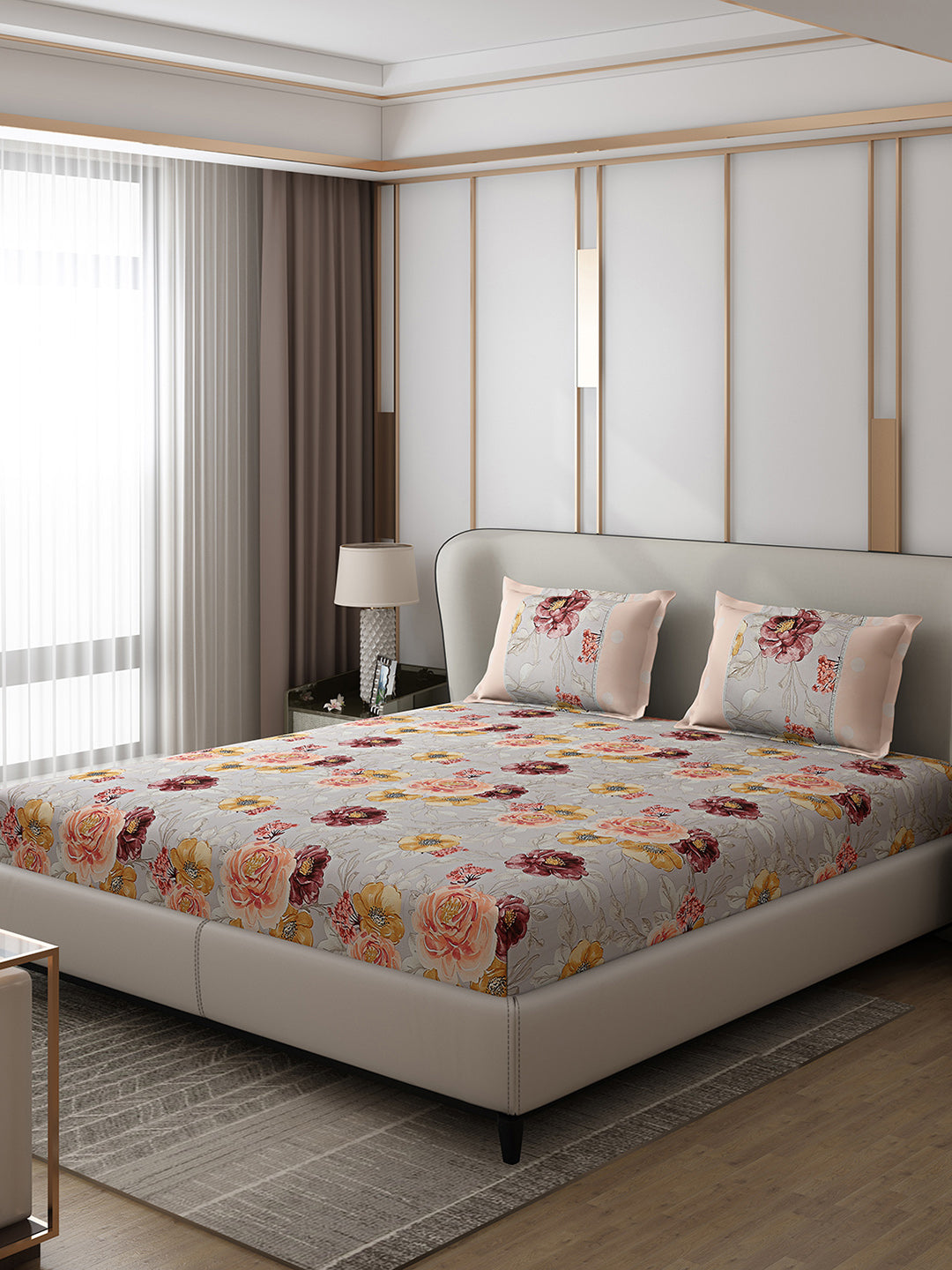 130 GSM Polyester Double Bed 1 Bedsheet with 2 Pillow Covers (Vibrant)