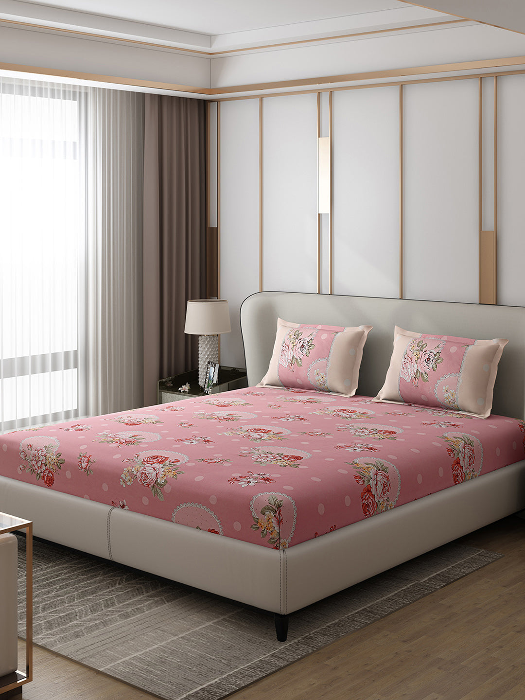 130 GSM Polyester Double Bed 1 Bedsheet with 2 Pillow Covers (Vibrant)