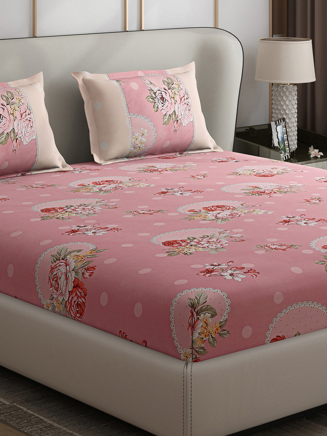130 GSM Polyester Double Bed 1 Bedsheet with 2 Pillow Covers (Vibrant)