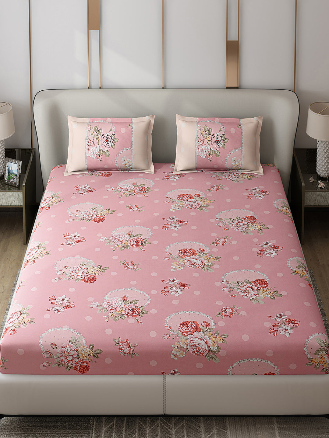 130 GSM Polyester Double Bed 1 Bedsheet with 2 Pillow Covers (Vibrant)