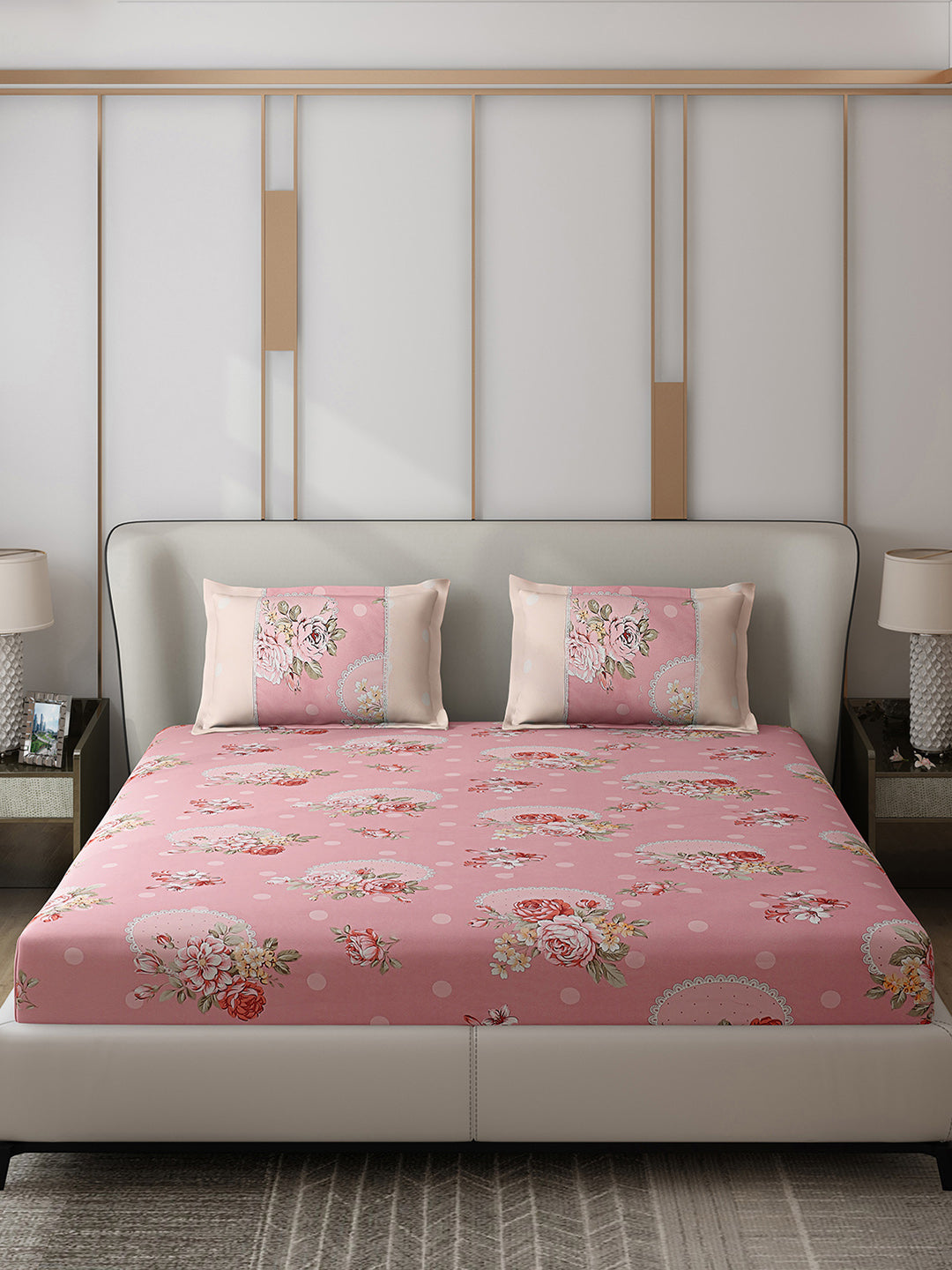 130 GSM Polyester Double Bed 1 Bedsheet with 2 Pillow Covers (Vibrant)