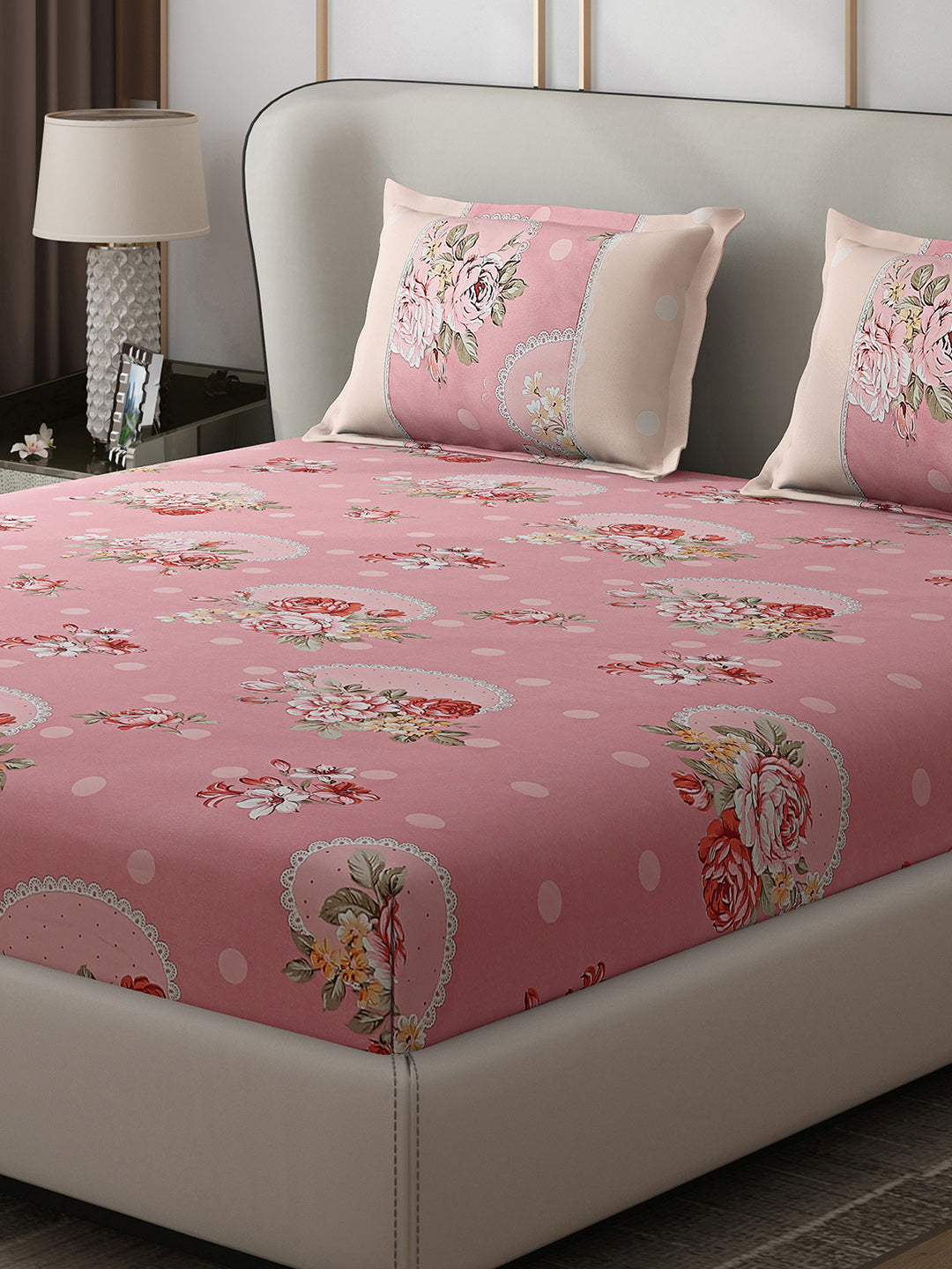 130 GSM Polyester Double Bed 1 Bedsheet with 2 Pillow Covers (Vibrant)