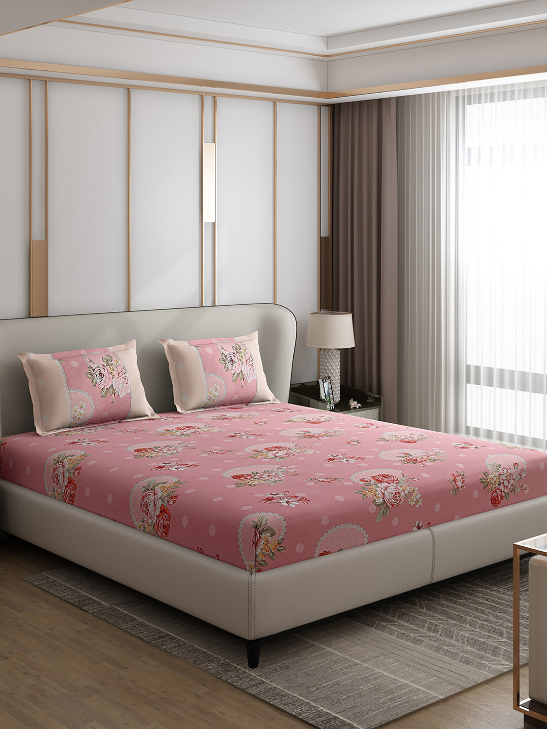 130 GSM Polyester Double Bed 1 Bedsheet with 2 Pillow Covers (Vibrant)