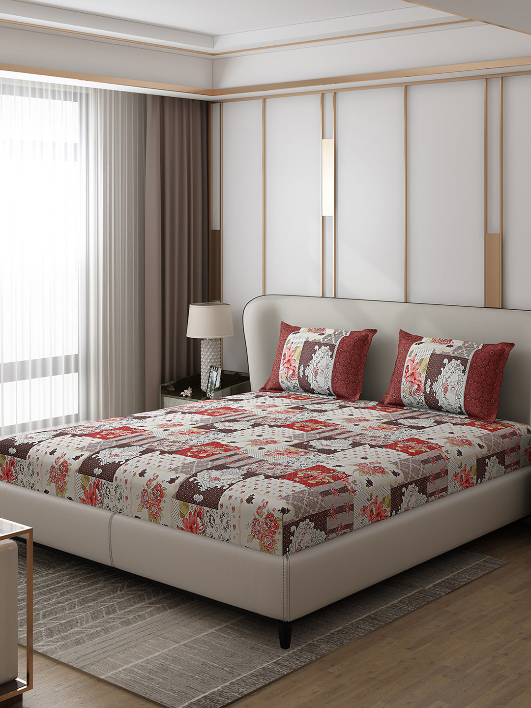 130 GSM Polyester Double Bed 1 Bedsheet with 2 Pillow Covers (Vibrant)