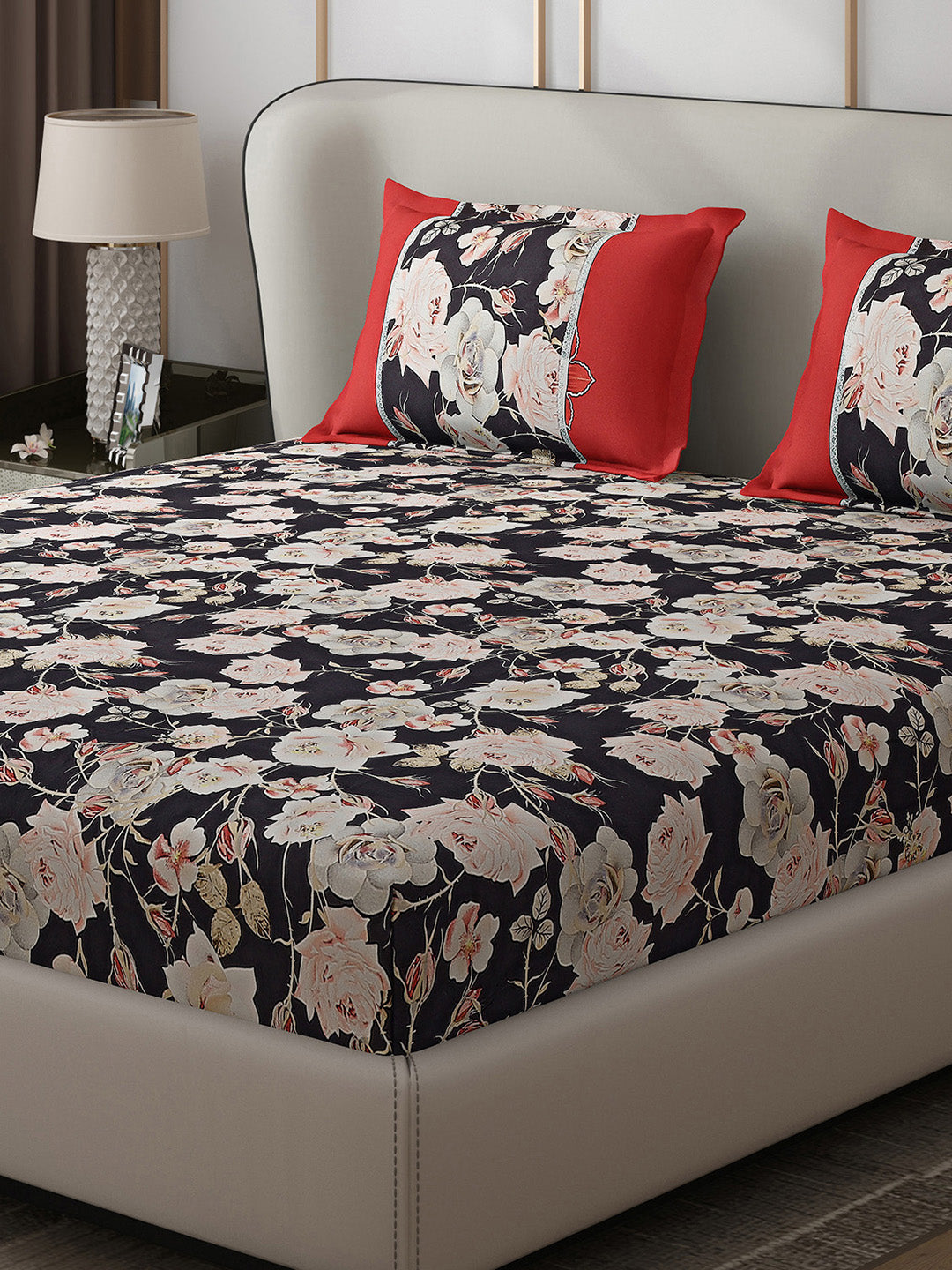 130 GSM Polyester Double Bed 1 Bedsheet with 2 Pillow Covers (Vibrant)