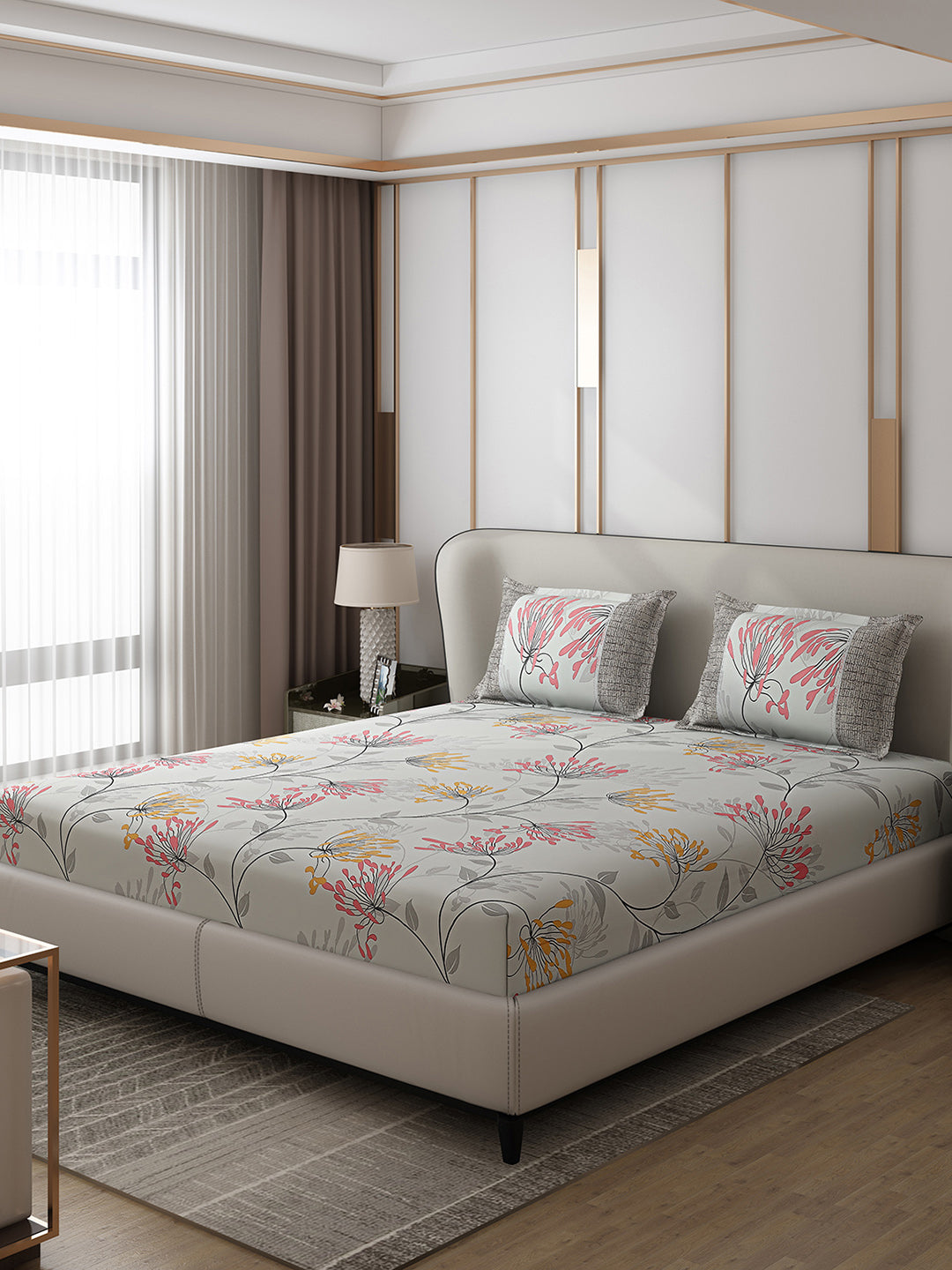 130 GSM Polyester Double Bed 1 Bedsheet with 2 Pillow Covers (Vibrant)