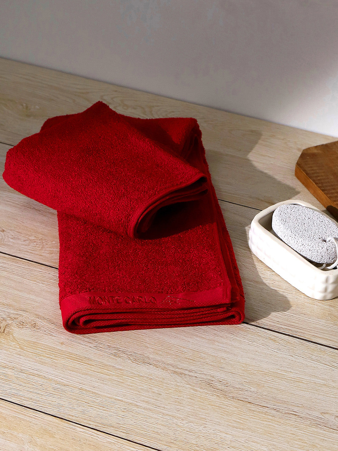 Red Solid Pure Cotton 350 GSM Bath Towel (Oslo)
