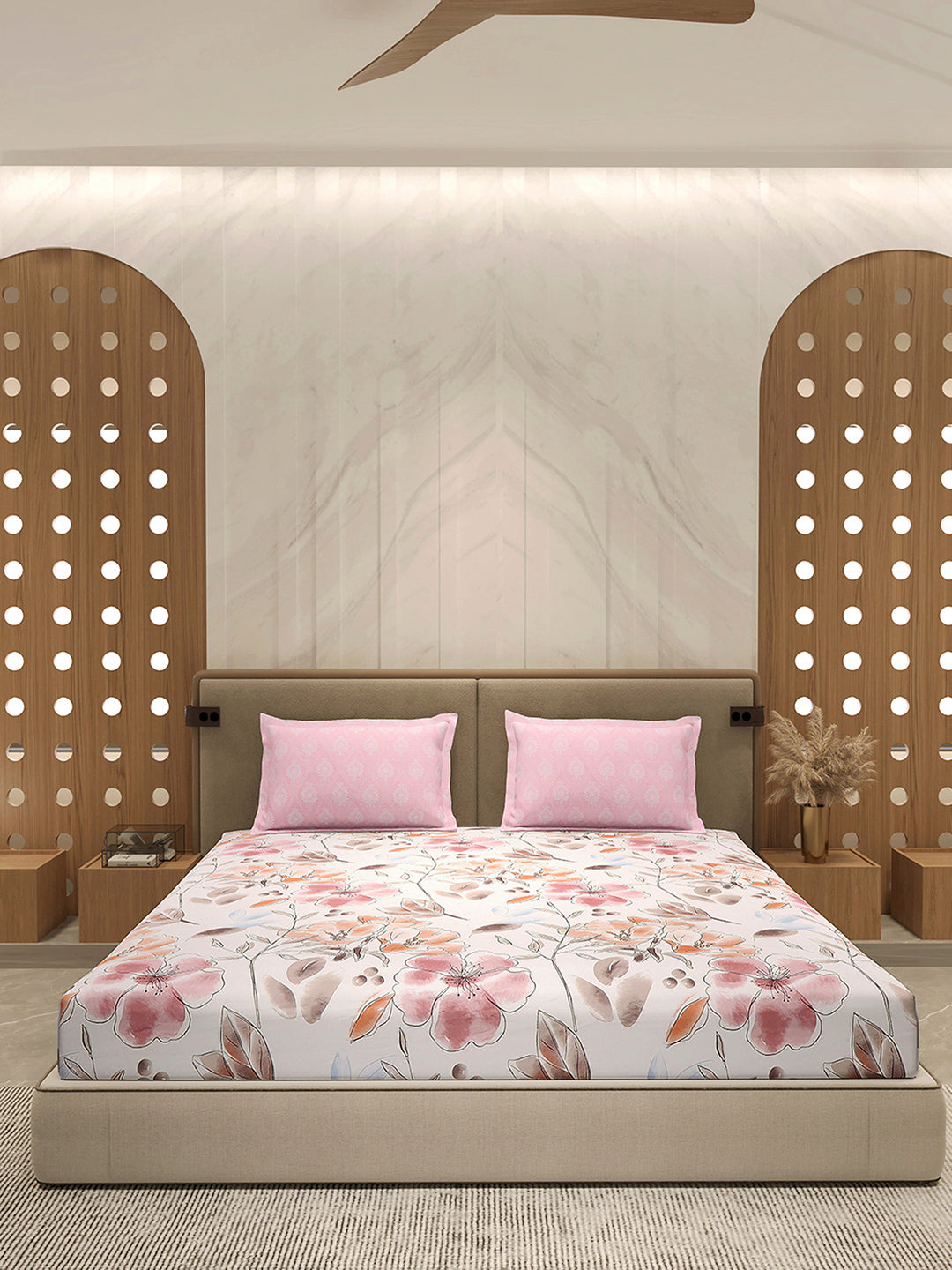 110 GSM Polyester Double Bed 1 Bedsheet with 2 Pillow Cover (Aromatica)