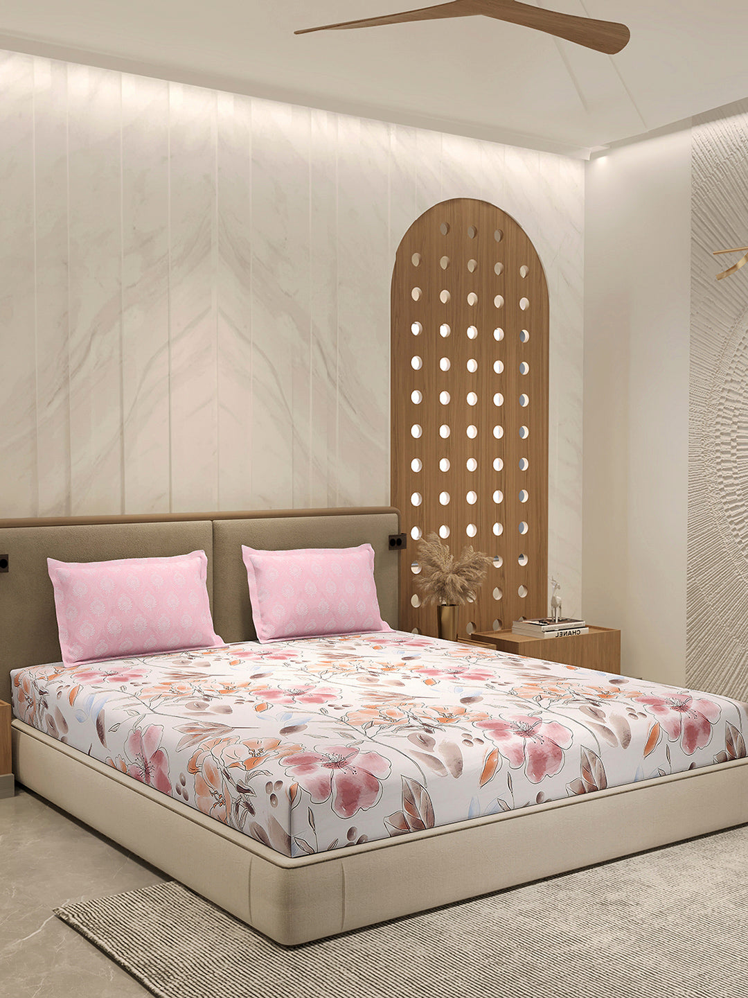 110 GSM Polyester Double Bed 1 Bedsheet with 2 Pillow Cover (Aromatica)
