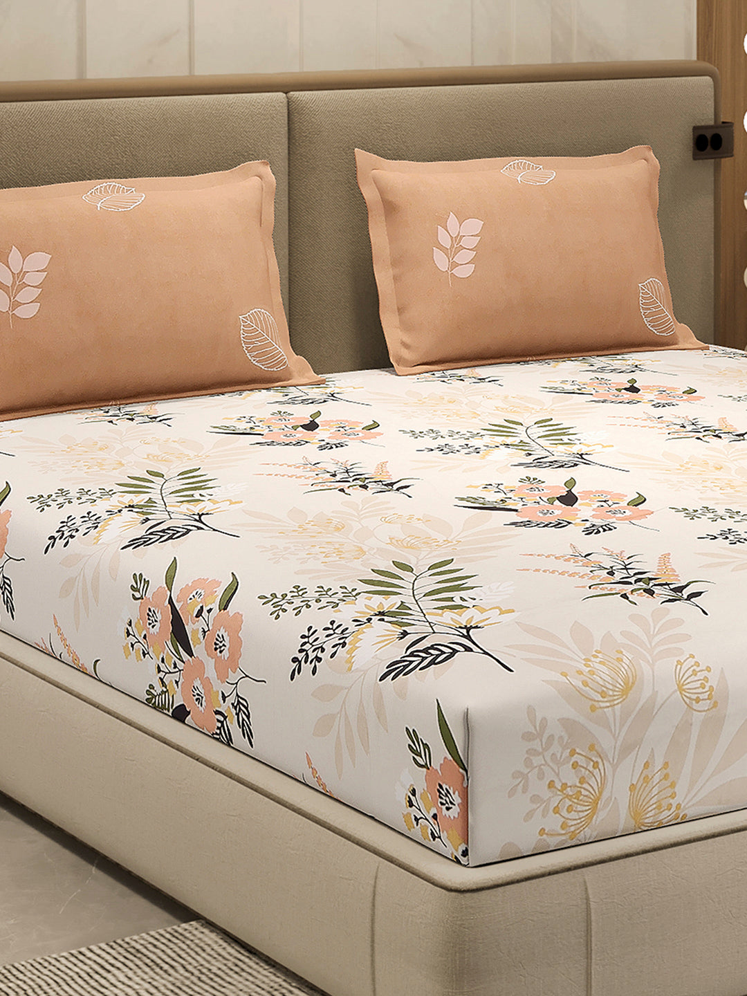 110 GSM Polyester Double Bed 1 Bedsheet with 2 Pillow Cover (Aromatica)