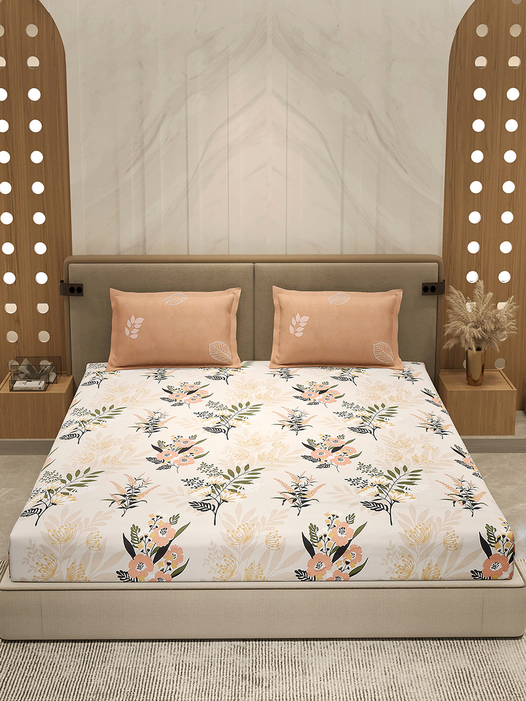 110 GSM Polyester Double Bed 1 Bedsheet with 2 Pillow Cover (Aromatica)