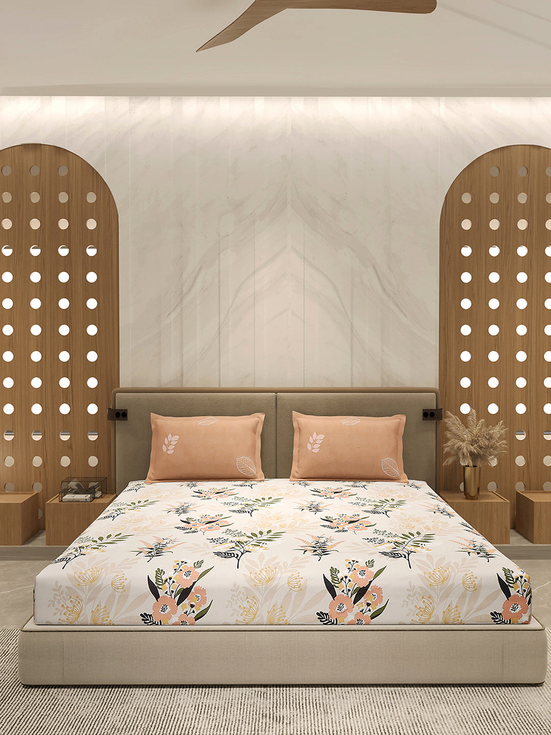 110 GSM Polyester Double Bed 1 Bedsheet with 2 Pillow Cover (Aromatica)