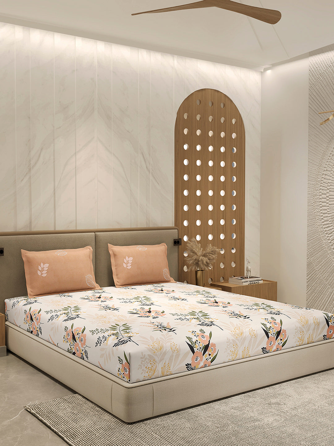 110 GSM Polyester Double Bed 1 Bedsheet with 2 Pillow Cover (Aromatica)