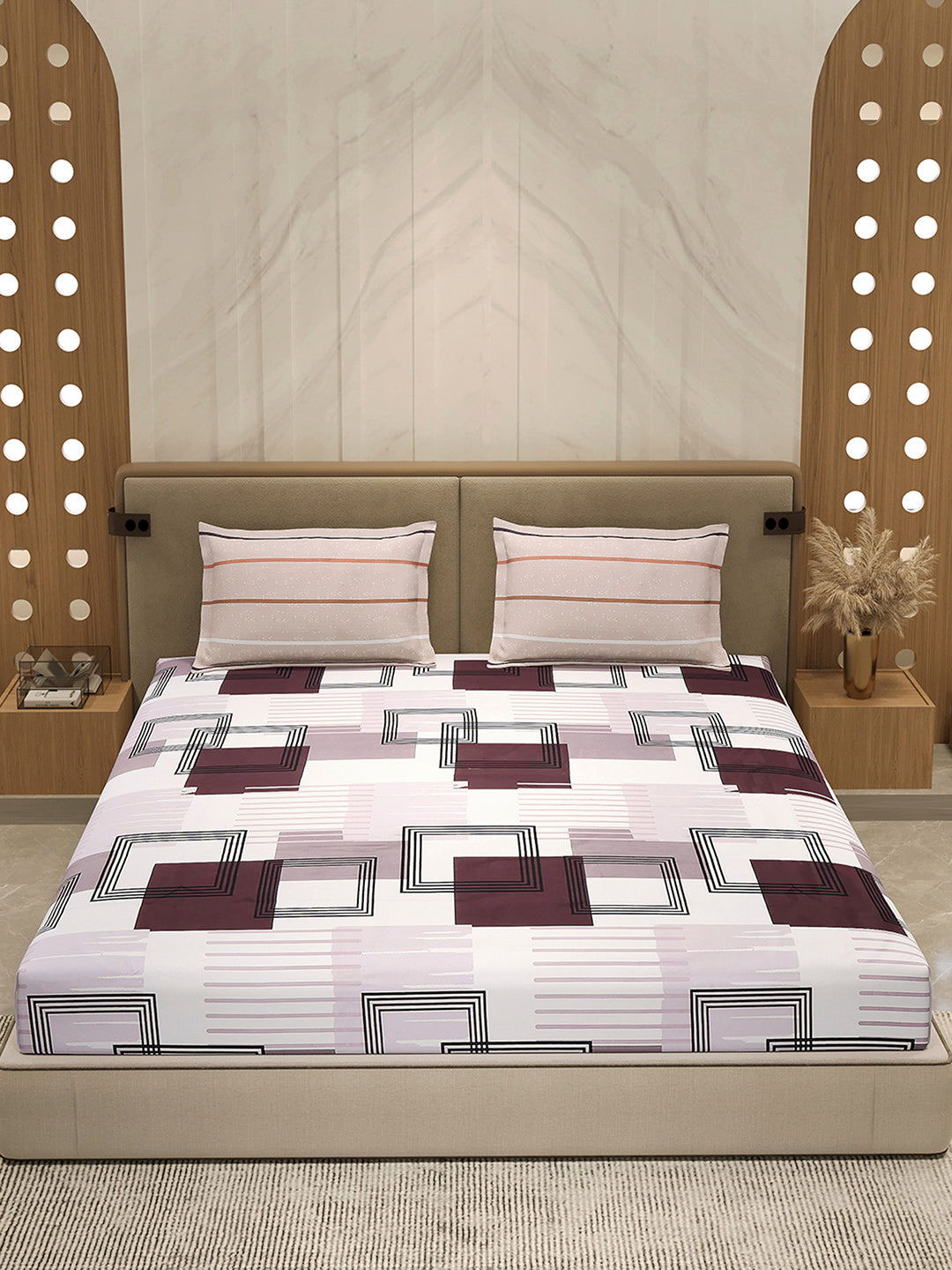 110 GSM Polyester Double Bed 1 Bedsheet with 2 Pillow Cover (Aromatica)