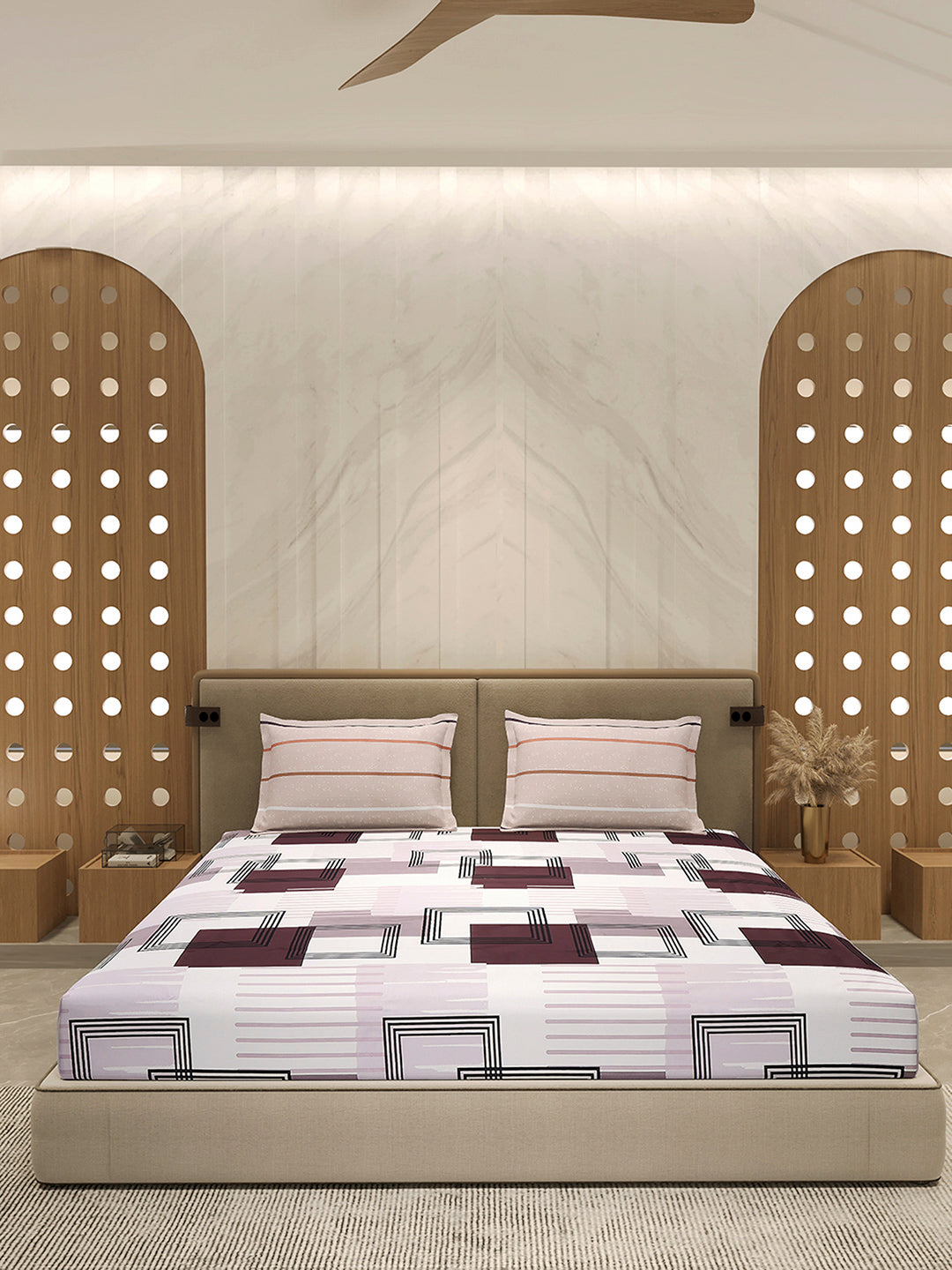 110 GSM Polyester Double Bed 1 Bedsheet with 2 Pillow Cover (Aromatica)