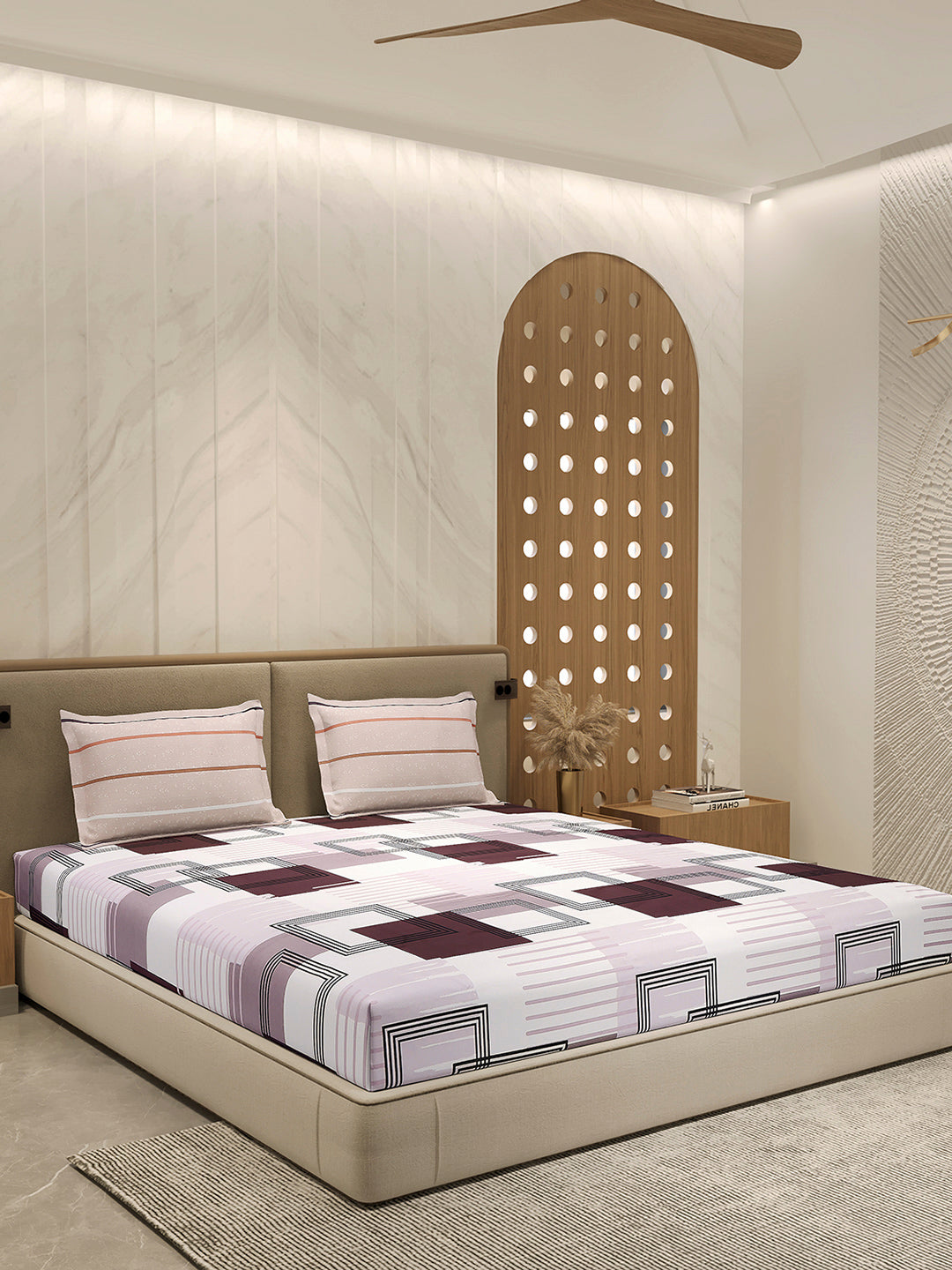 110 GSM Polyester Double Bed 1 Bedsheet with 2 Pillow Cover (Aromatica)