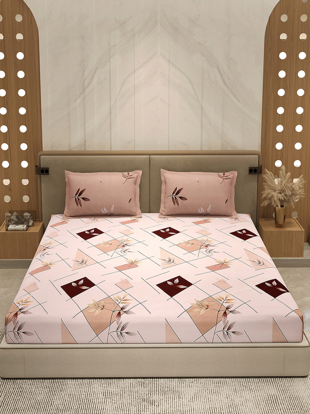 110 GSM Polyester Double Bed 1 Bedsheet with 2 Pillow Cover (Aromatica)