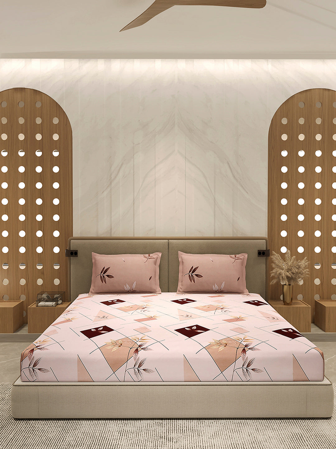 110 GSM Polyester Double Bed 1 Bedsheet with 2 Pillow Cover (Aromatica)