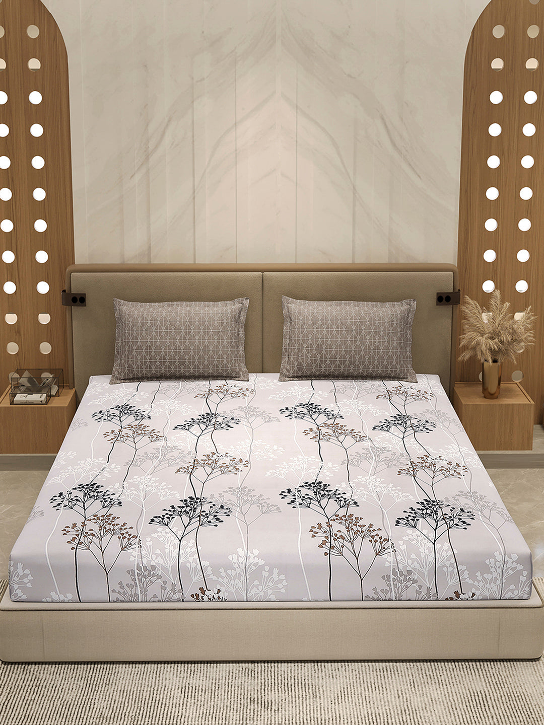 110 GSM Polyester Double Bed 1 Bedsheet with 2 Pillow Cover (Aromatica)