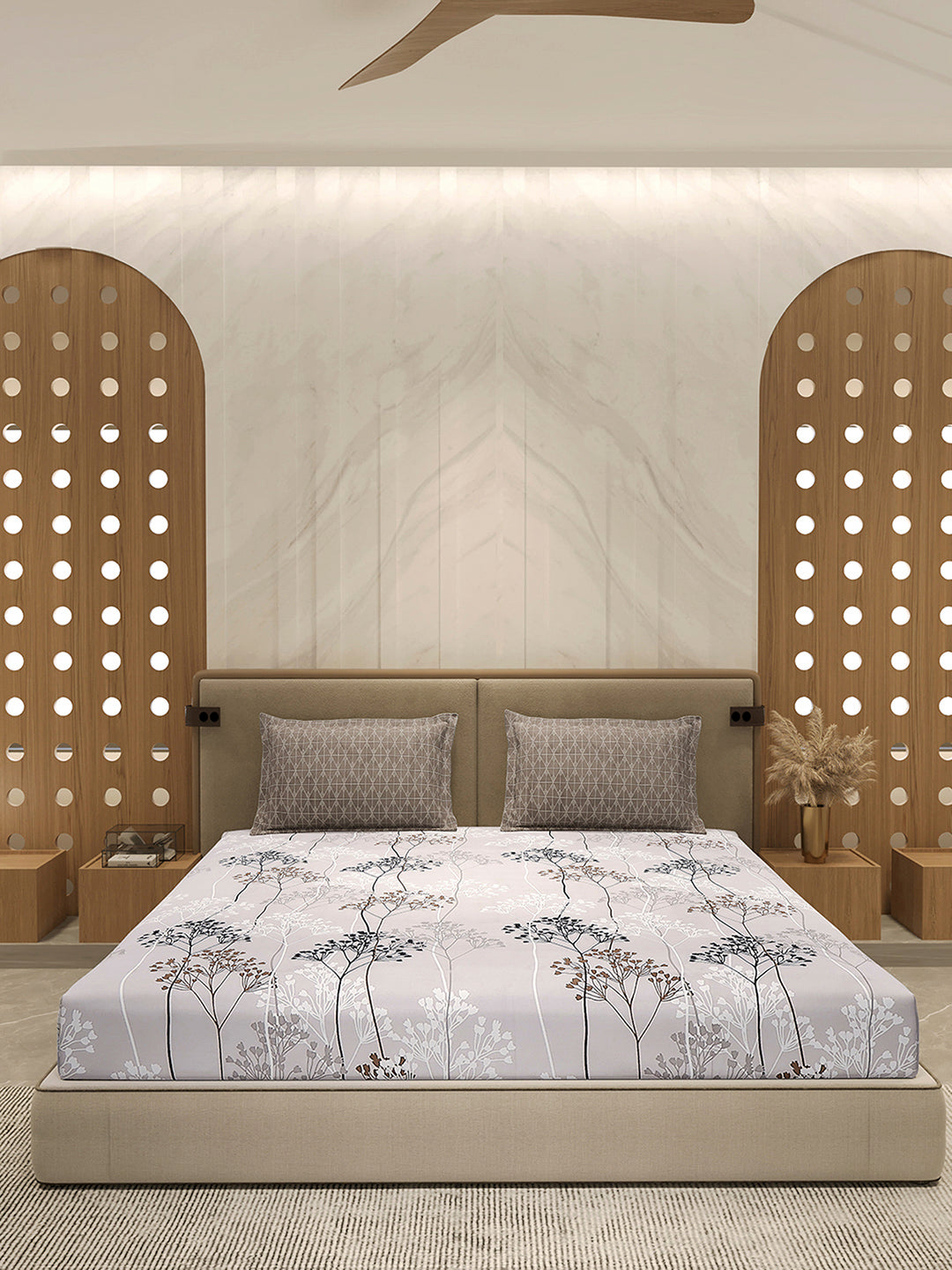 110 GSM Polyester Double Bed 1 Bedsheet with 2 Pillow Cover (Aromatica)