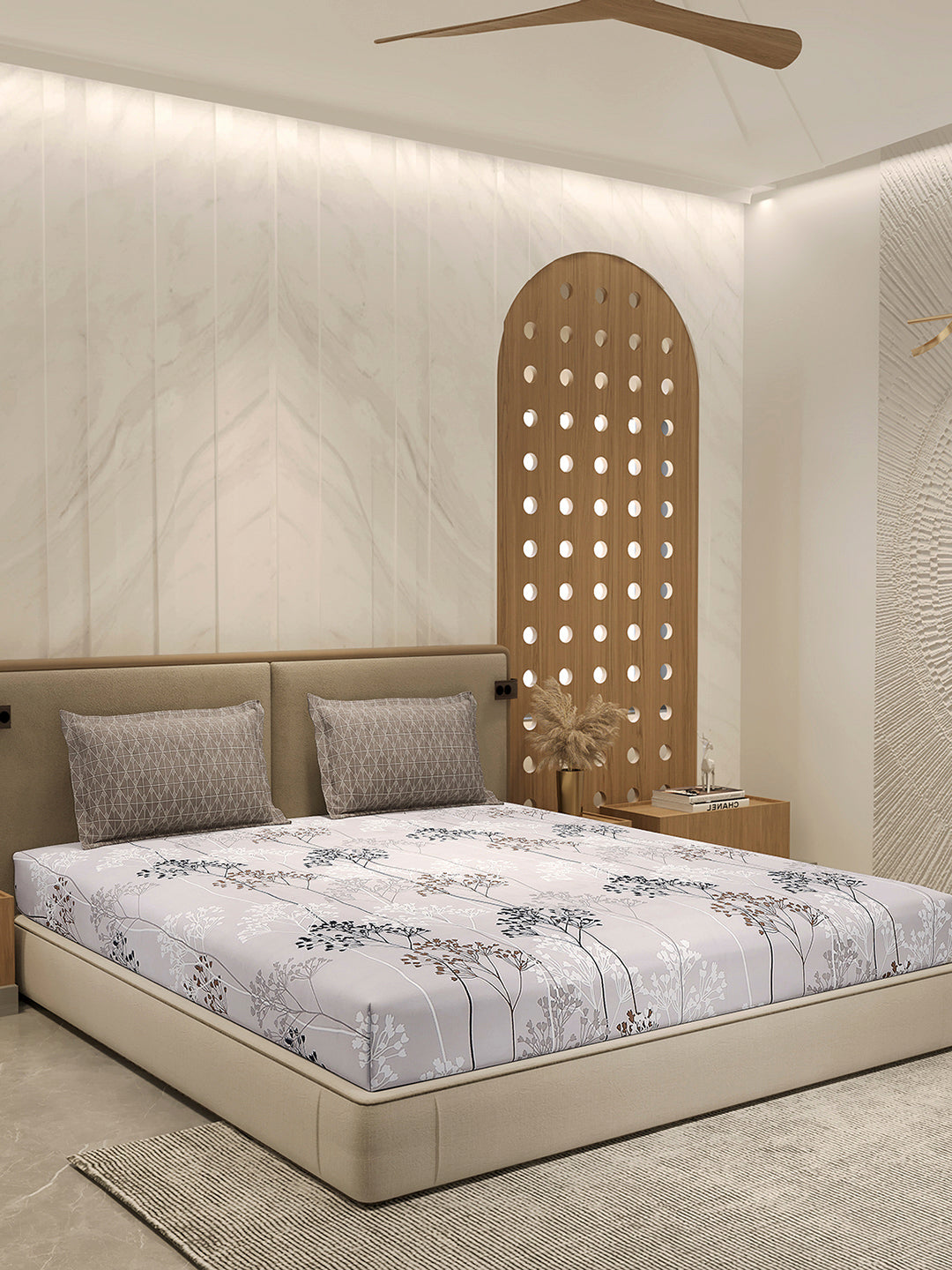 110 GSM Polyester Double Bed 1 Bedsheet with 2 Pillow Cover (Aromatica)